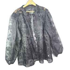 Torrid Nightfall Sheer Embroidered Blouse Black 4 Button Front